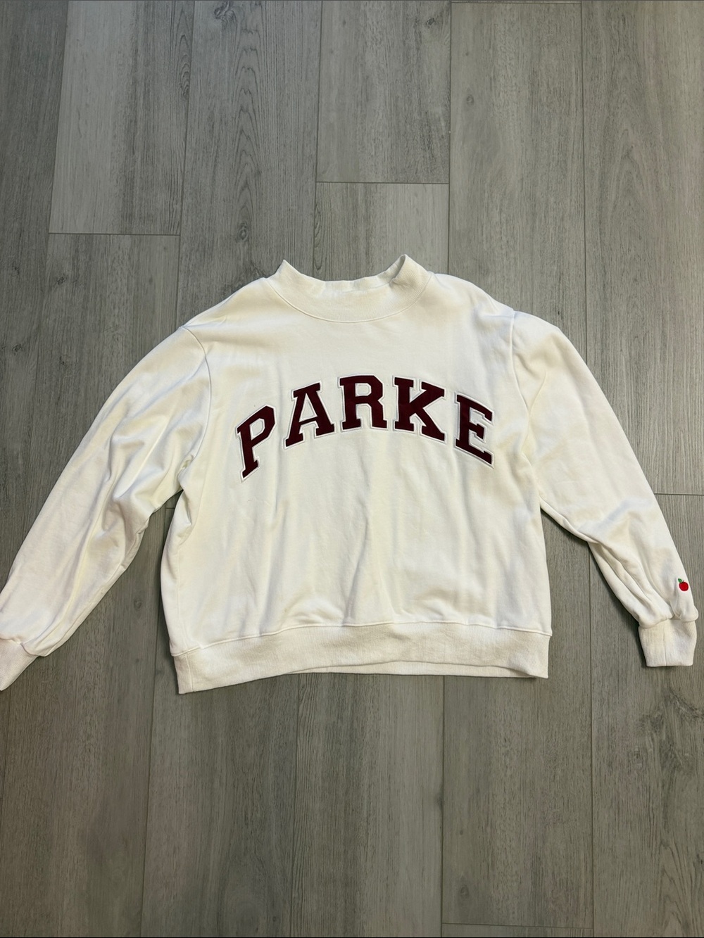 PARKE MOCKNECK White Sweatshirt with Burgundy Lettering